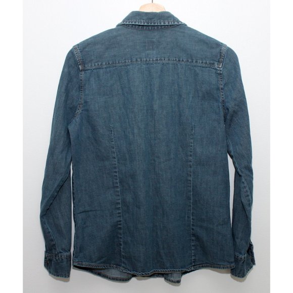 GAP Women's Button Front Long Sleeve Denim Chambray Shirt Medium Blue - Picture 2 of 5